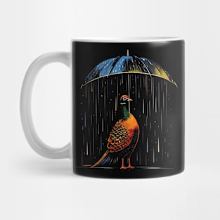 Pheasant Rainy Day With Umbrella Mug